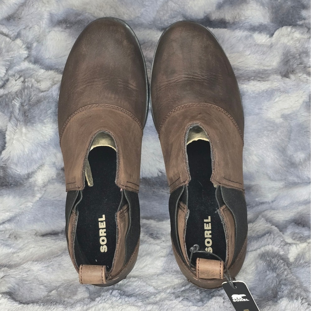 NWT Sorel Waterproof Emelie Brown Leather Ankle Boots w/ elasticized gores‎ US 7 - Picture 6 of 8